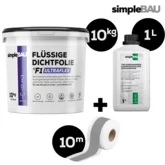 simpleBAU FLÜSSIGE DICHTFOLIE F1 ULTRAFLEX 10KG + TIEFENGRUND 1L + DICHTBAND 5M flüssigfolie, duschabdichtung set, duschabdichtung, abdichtung dusche, flüssigfolie dusche, dichtband dusche