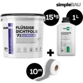 DICHT-SET: simpleBAU FLÜSSIGE DICHTFOLIE F1 ULTRAFLEX 15KG + TIEFENGRUND 1L + DICHTBAND 10M flüssigfolie, duschabdichtung set, duschabdichtung, abdichtung dusche, flüssigfolie dusche, dichtband dusche