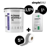 DICHT-SET: simpleBAU FLÜSSIGE DICHTFOLIE F1 1,5KG + TIEFENGRUND 1L + DICHTBAND 5M flüssigfolie, duschabdichtung set, duschabdichtung, abdichtung dusche, flüssigfolie dusche, dichtband dusche