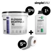 DICHT-SET: simpleBAU FLÜSSIGE DICHTFOLIE F1 5KG + TIEFENGRUND 1L + DICHTBAND 5M  flüssigfolie, duschabdichtung set, duschabdichtung, abdichtung dusche, flüssigfolie dusche, dichtband dusche