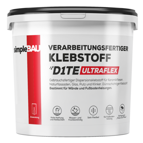 Verarbeitungsfertiger KLEBSTOFF D1TE simpleBAU fliesenkleber, fliesenkleber fertig innen, fliesenkleber flex, flexkleber, fliesenkleber 1kg, fließenkleber, styroporkleber