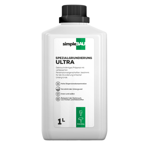 Spezialgrundierung ULTRA simpleBAU 1L tiefengrund, grundierung wand innen, tiefengrund innen, tiefengrund rigips, grundierung wand